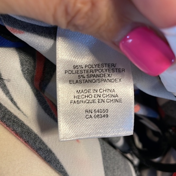 NINE WEST ruffled wrap stretch dress with belt tie Size 12 red white and blue - Picture 10 of 10